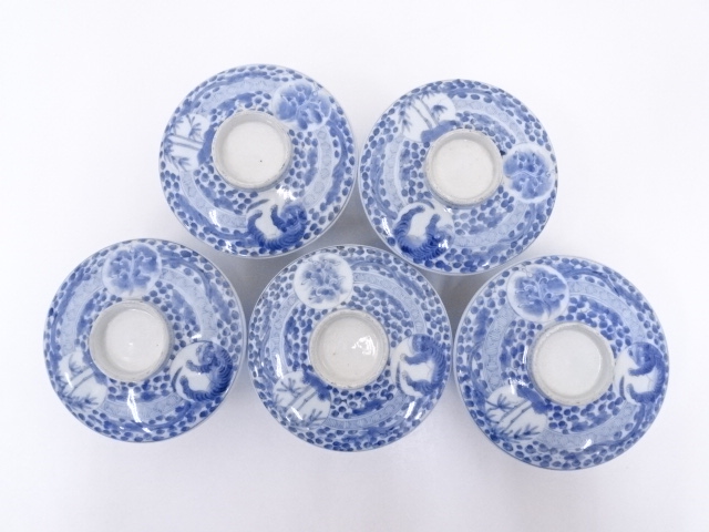 送料無料　幕末～明治時代　道楽製　染付煎茶碗5客　完品　茶道具 送料無料 幕末～明治時代 道楽製 染付煎茶碗5客 完品 茶道具